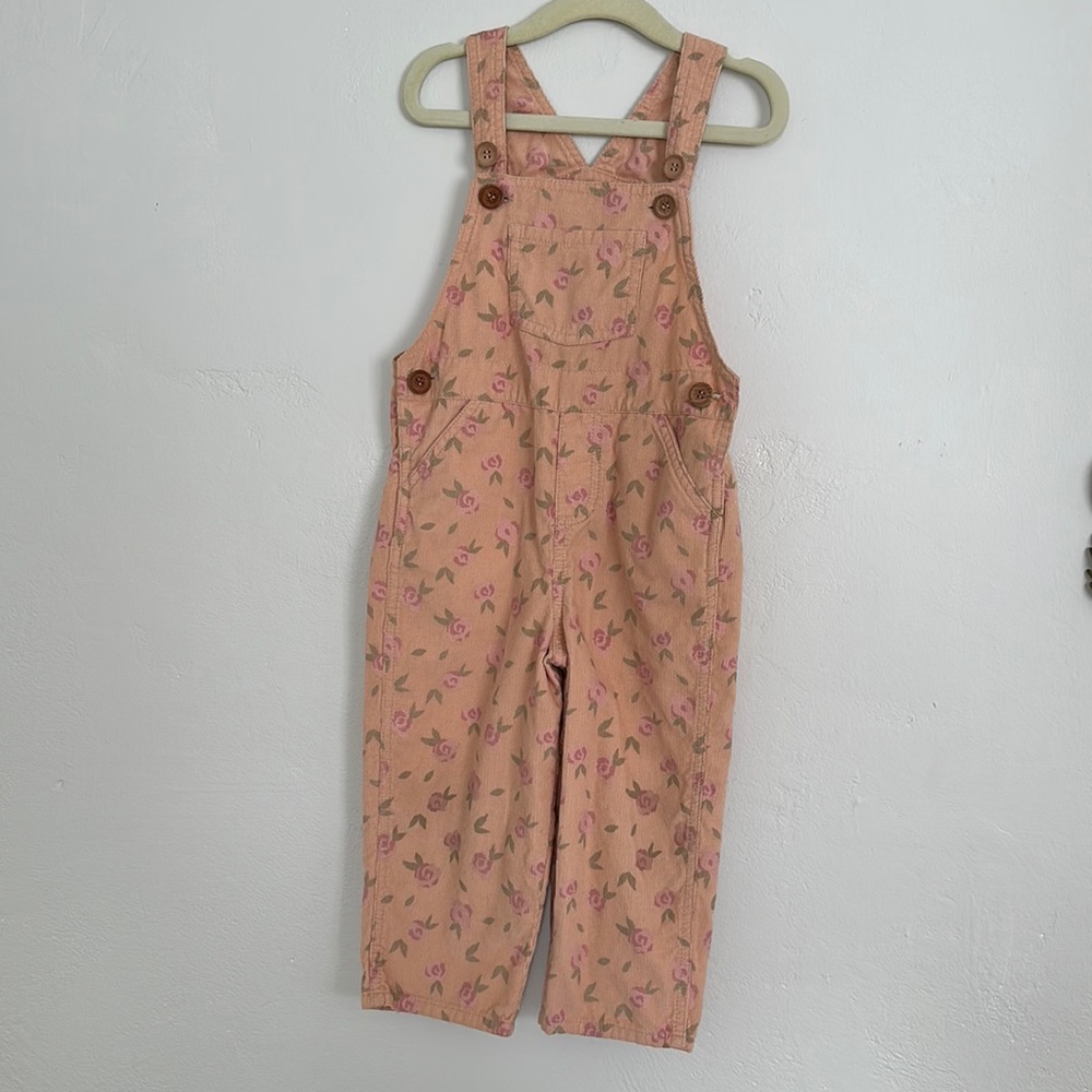 Wild Wawa 2-3T peach overalls with roses